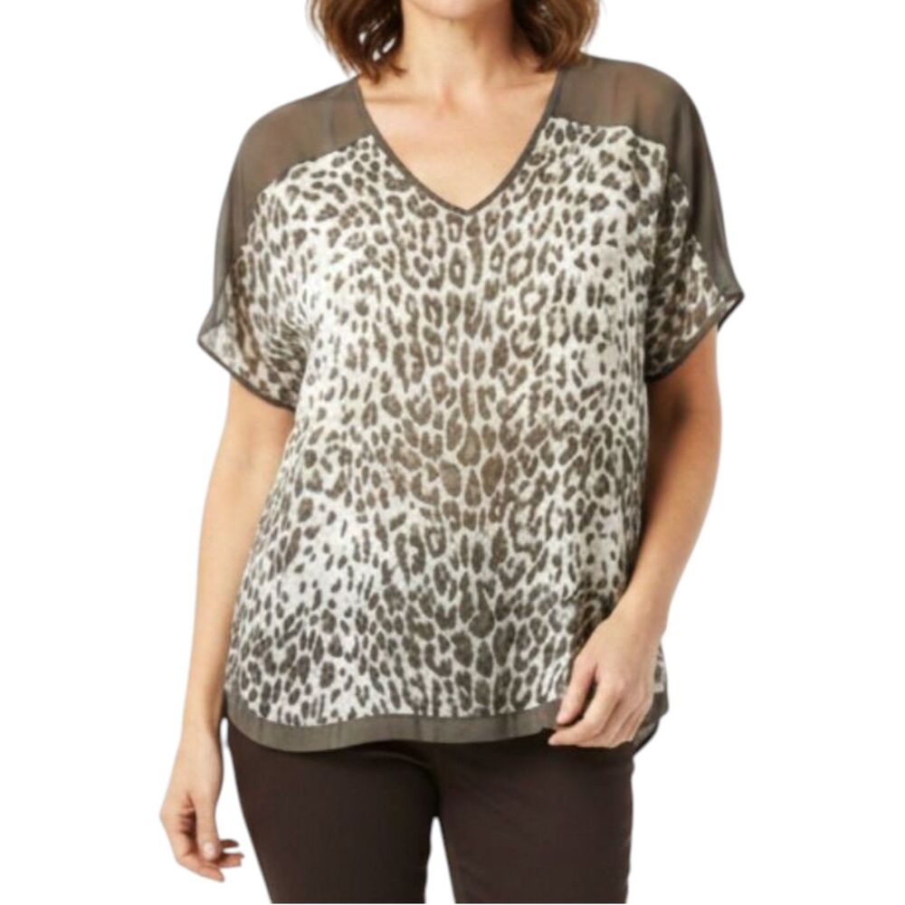 Chico's Leopard Print Sheer V-Neck‎ Tunic Top Animal Print Womens Small